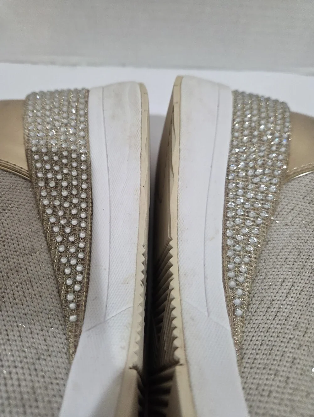 Michael Kors Cream Knit Slip-On Sneaker Boot with Gold Heel Size 8.